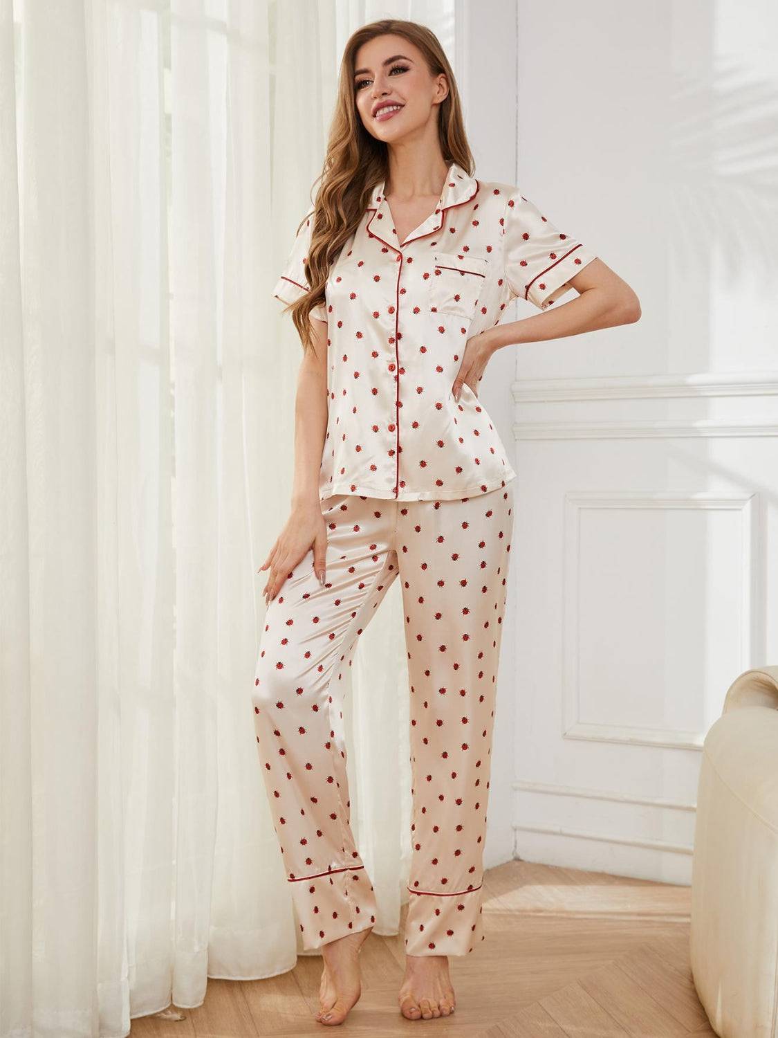 Contrast Piping Pocketed Top and Pants Lounge Set