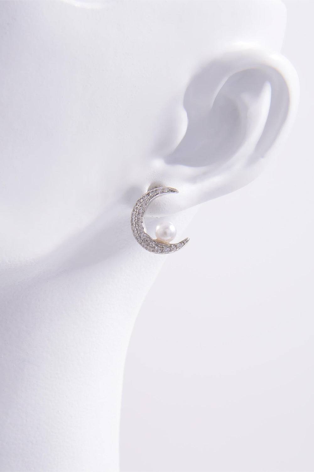 925 Sterling Silver Zircon Moon Shape Earrings