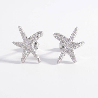 925 Sterling Silver Inlaid Zircon Starfish Earrings