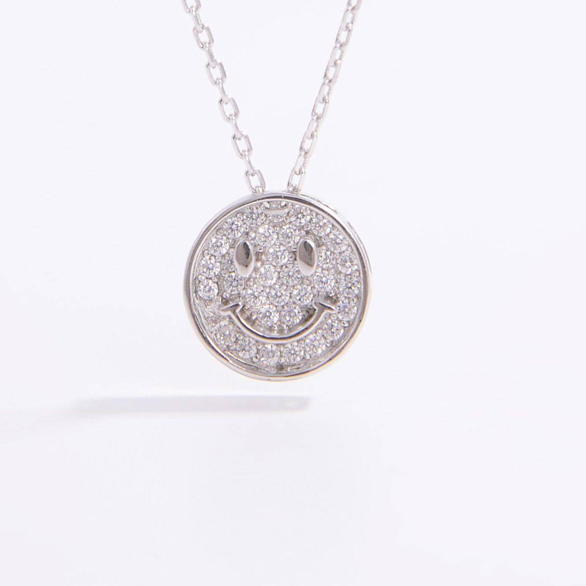 925 Sterling Silver Zircon Smiley Face Necklace - Carri's Cache