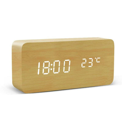 LED Wooden Voice Control Desktop Alarm Clock - Carri's Cache