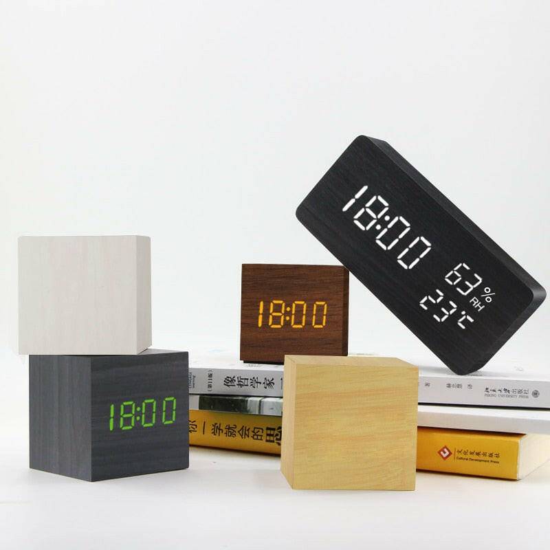 LED Wooden Voice Control Desktop Alarm Clock - Carri's Cache