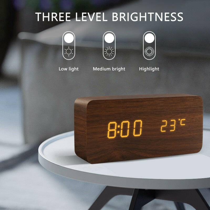 LED Wooden Voice Control Desktop Alarm Clock - Carri's Cache