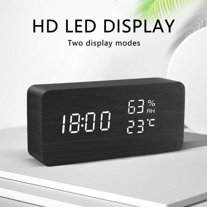 LED Wooden Voice Control Desktop Alarm Clock - Carri's Cache