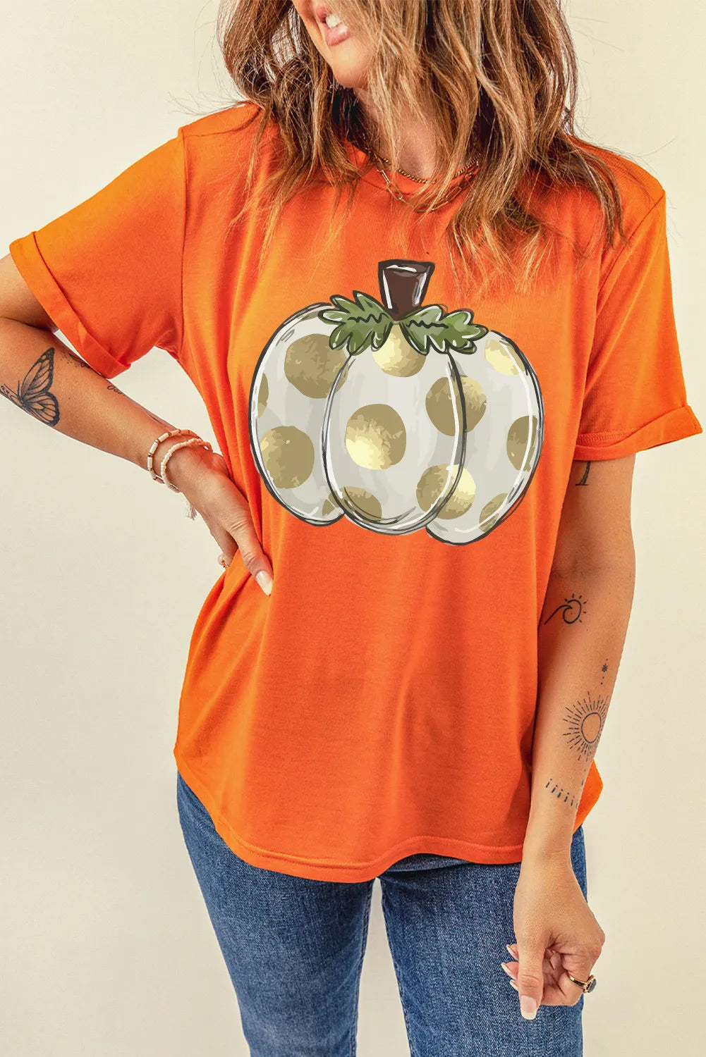 Pumpkin Graphic Round Neck Short Sleeve T-Shirt