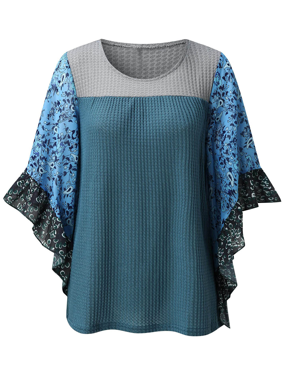 Full Size Printed Round Neck Three-Quarter Sleeve Blouse