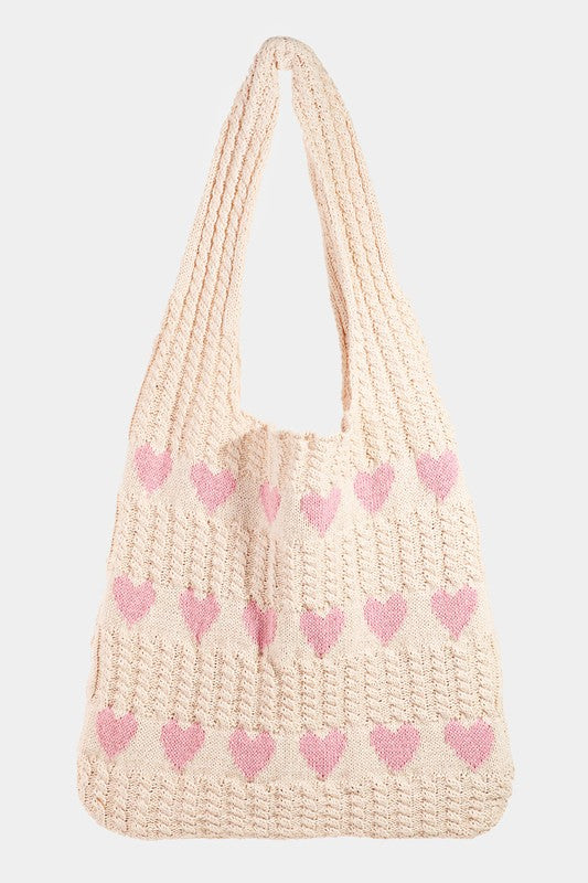 Fame Contrast Heart Crochet Tote Bag