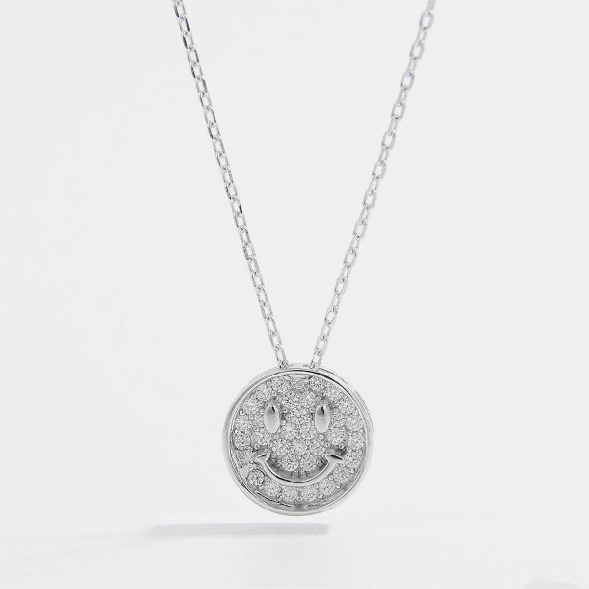 925 Sterling Silver Zircon Smiley Face Necklace - Carri's Cache