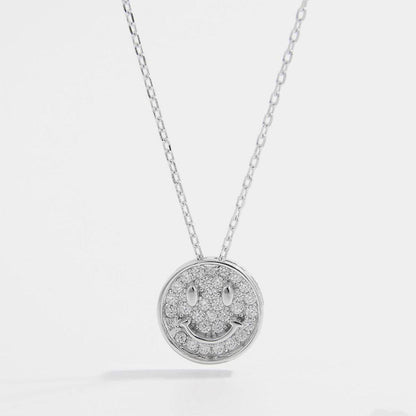 925 Sterling Silver Zircon Smiley Face Necklace - Carri's Cache