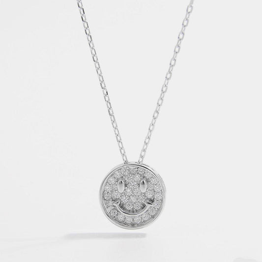 925 Sterling Silver Zircon Smiley Face Necklace - Carri's Cache