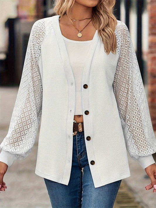 Button Up V-Neck Long Sleeve Outerwear - Carri's Cache