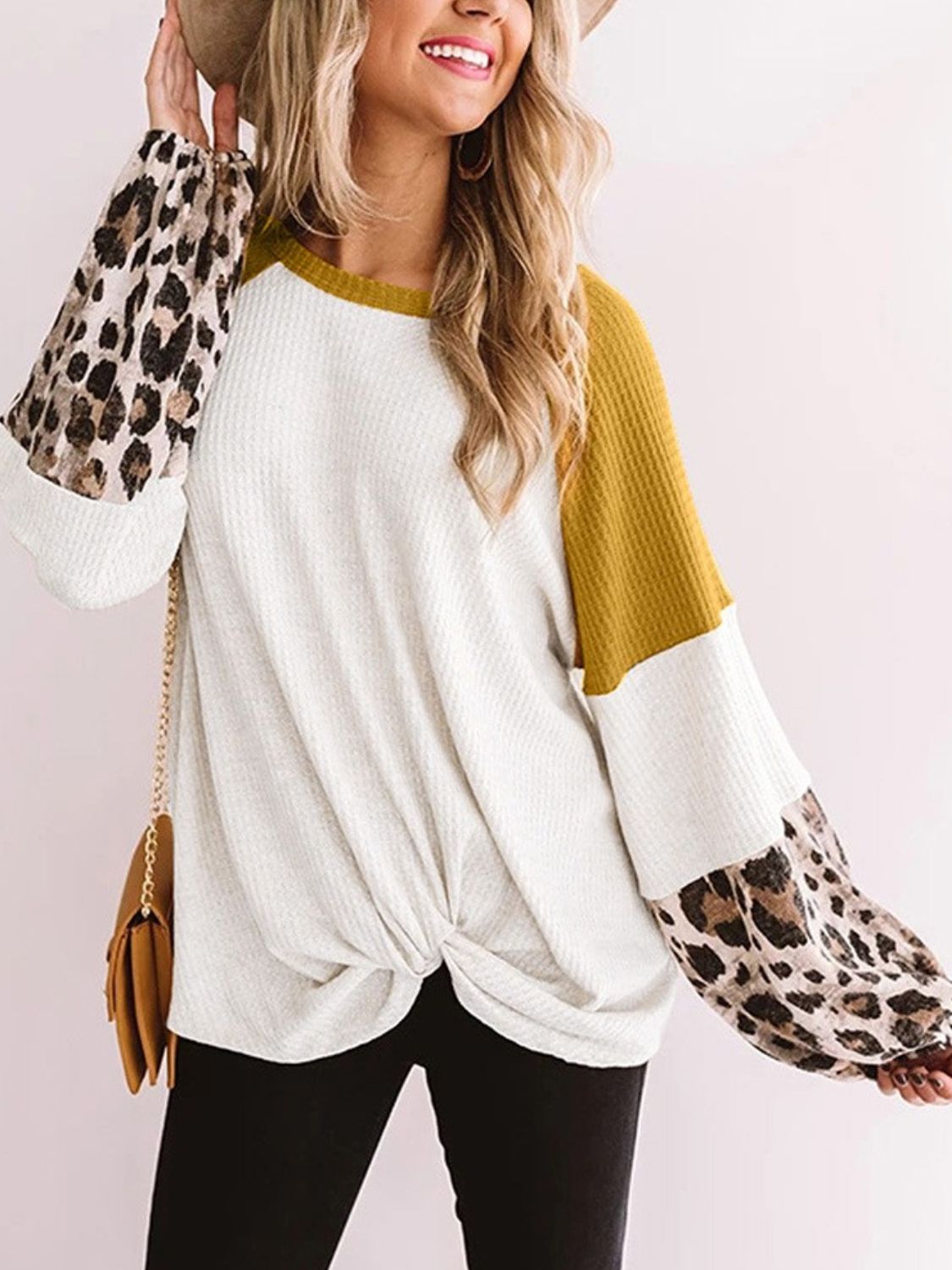 Twisted Color Block Round Neck Long Sleeve T-Shirt - Carri's Cache