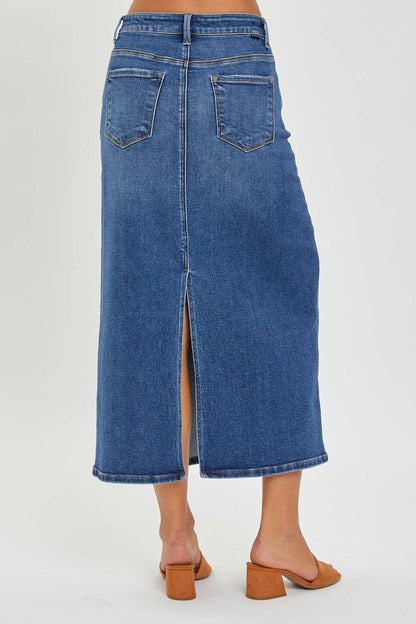 RISEN High Rise Back Slit Denim Skirt - Carri's Cache