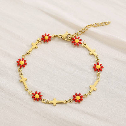 Flower & Cross Stainless Steel Bracelet