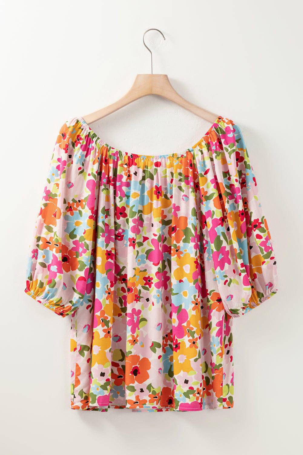 Printed Round Neck Half Sleeve Blouse - Carri's Cache