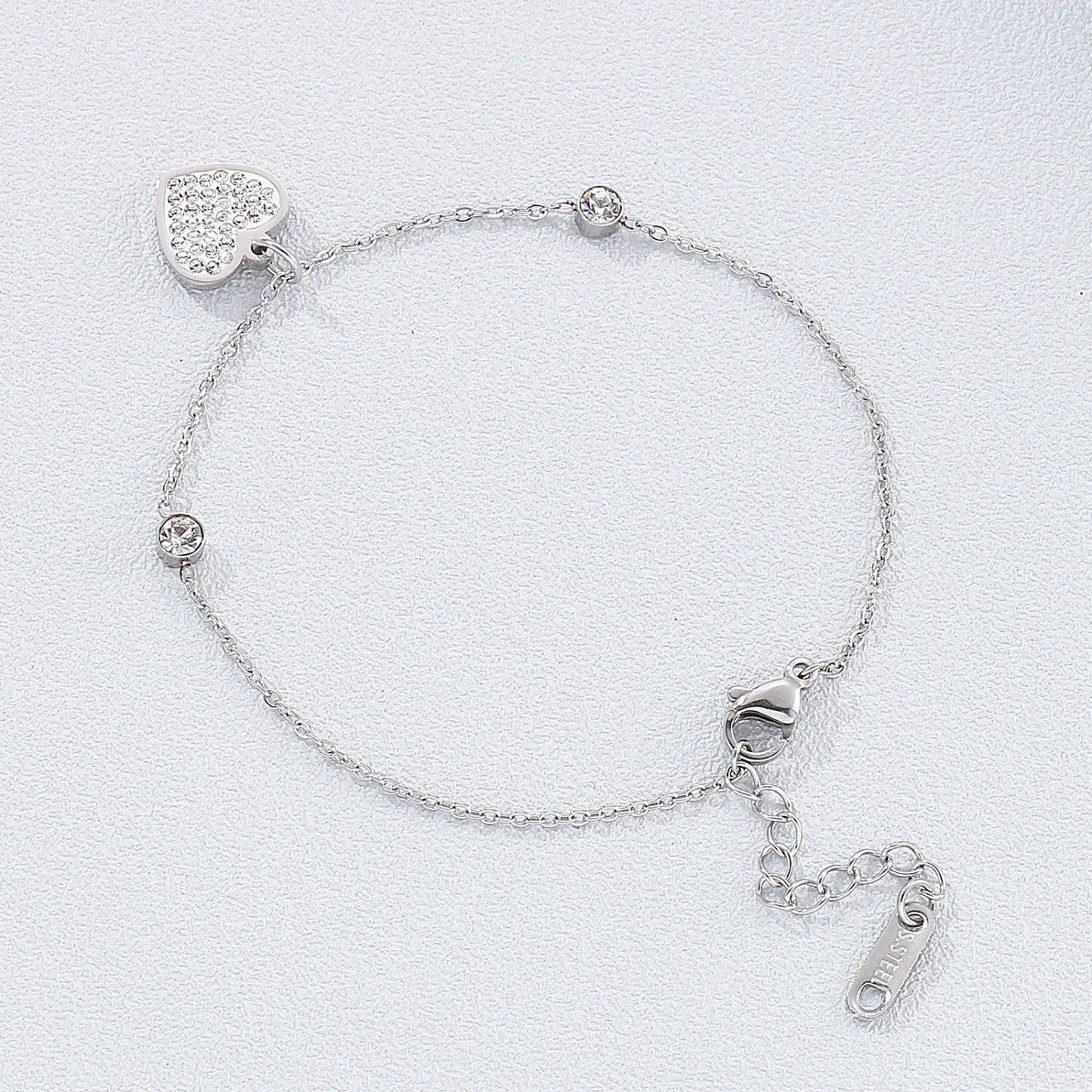 Inlaid Rhinestone Titanium Steel Heart Bracelet - Carri's Cache