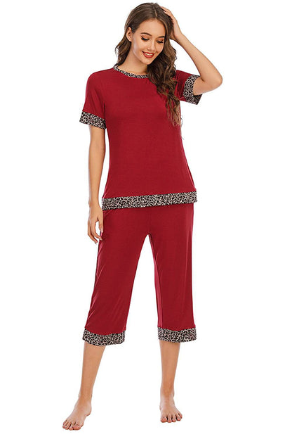 Round Neck Short Sleeve Top and Capris Pants Lounge Set - Carri's Cache