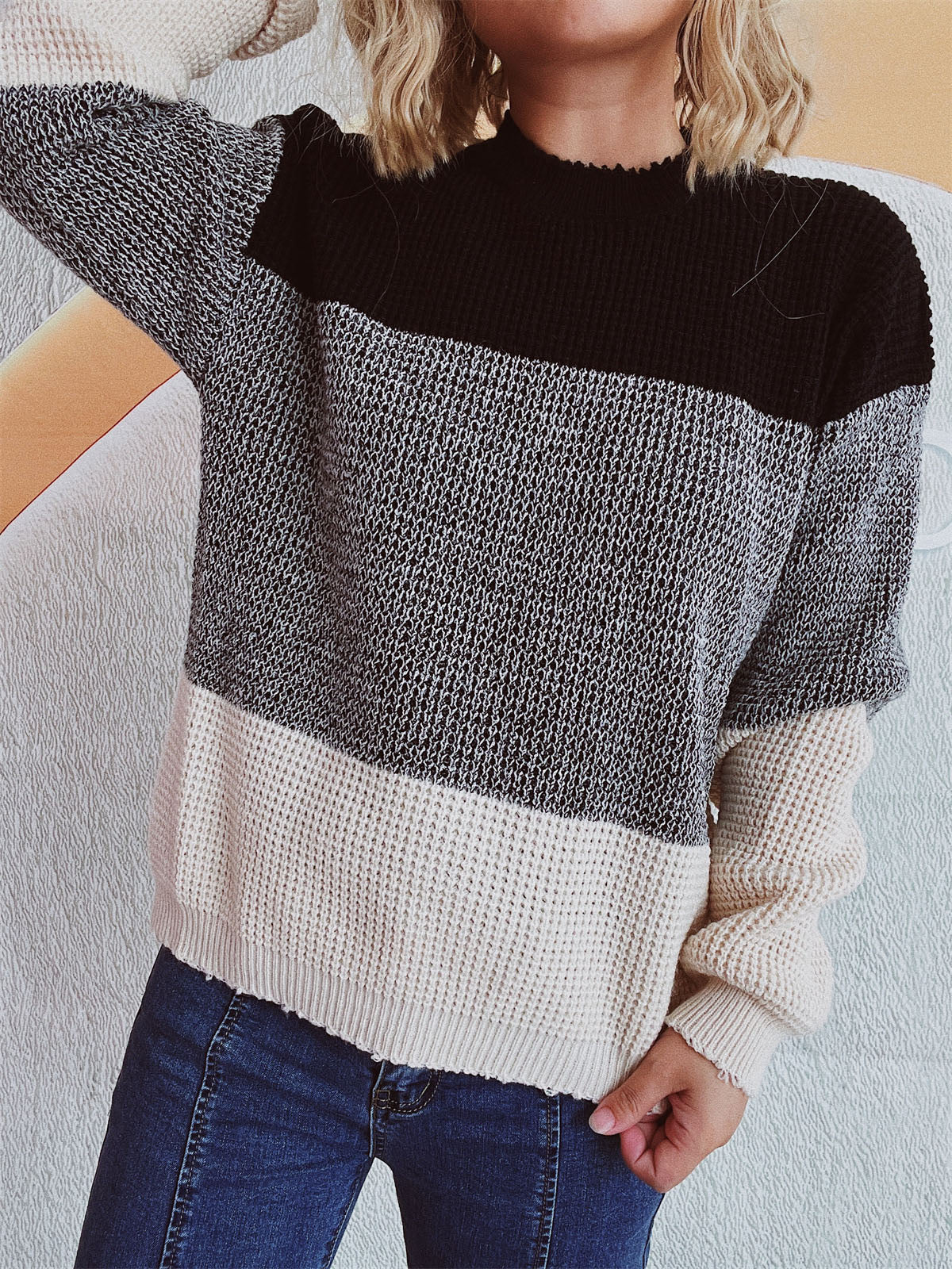 Color Block Long Sleeve Sweater - Carri's Cache