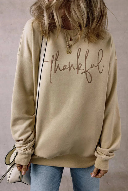 THANKFUL Round Neck Long Sleeve Sweatshirt - Carri's Cache