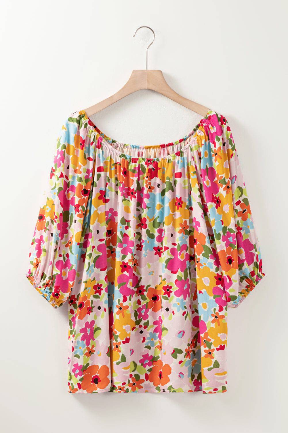 Printed Round Neck Half Sleeve Blouse - Carri's Cache