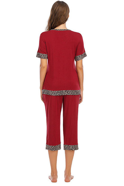 Round Neck Short Sleeve Top and Capris Pants Lounge Set - Carri's Cache