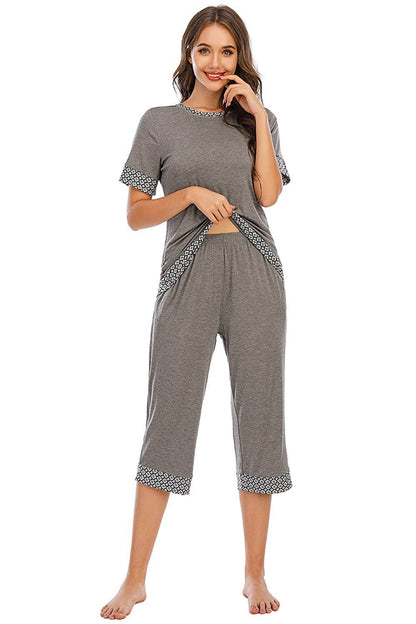 Round Neck Short Sleeve Top and Capris Pants Lounge Set - Carri's Cache