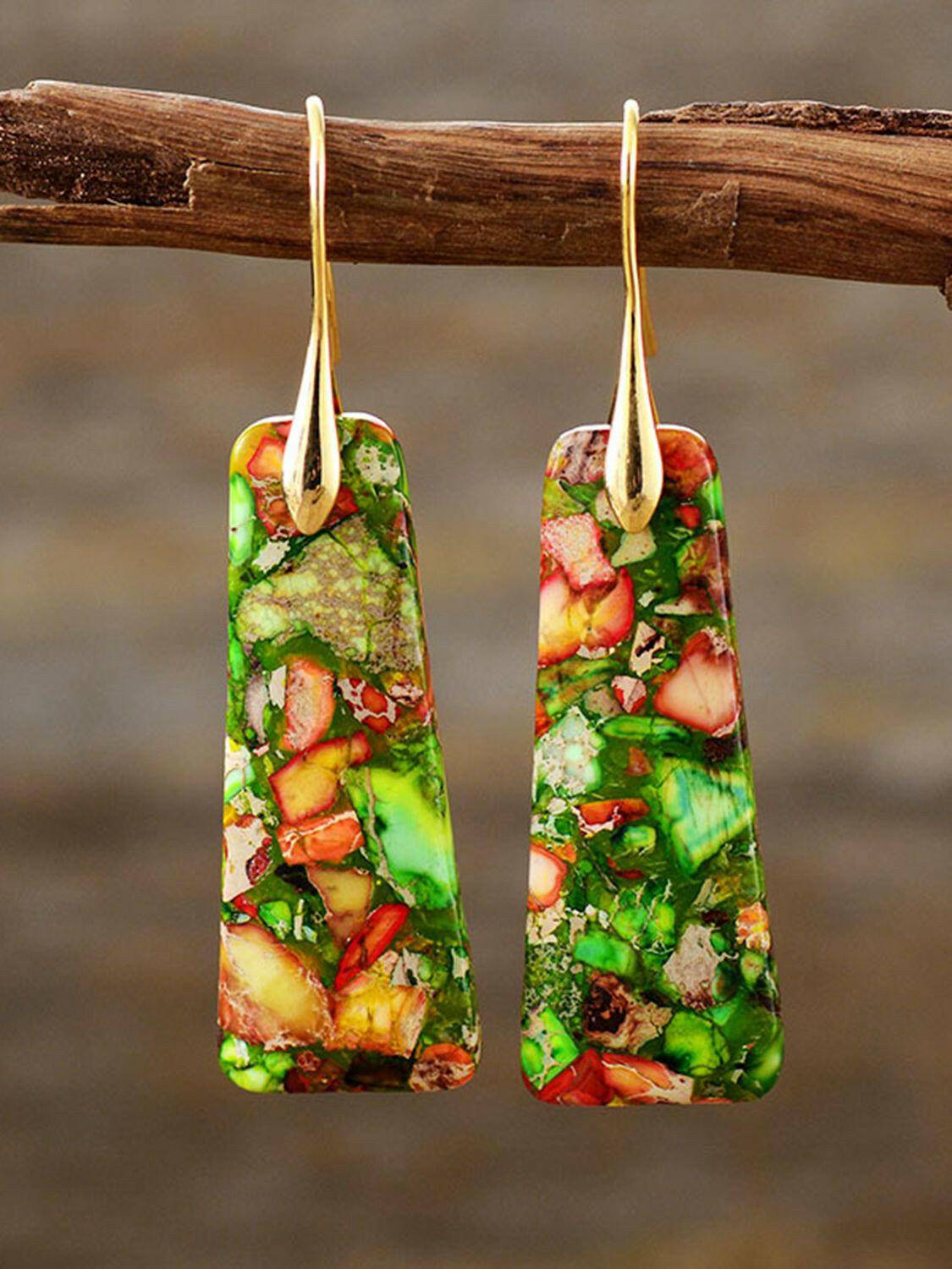 Geometrical Shape Imperial Jasper Dangle Earrings - Carri's Cache