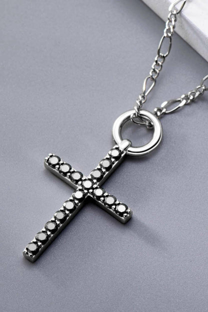 Moissanite Cross Pendant Platinum-Plated Necklace.