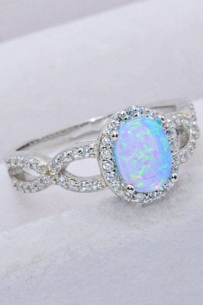 925 Sterling Silver Opal Halo Ring.