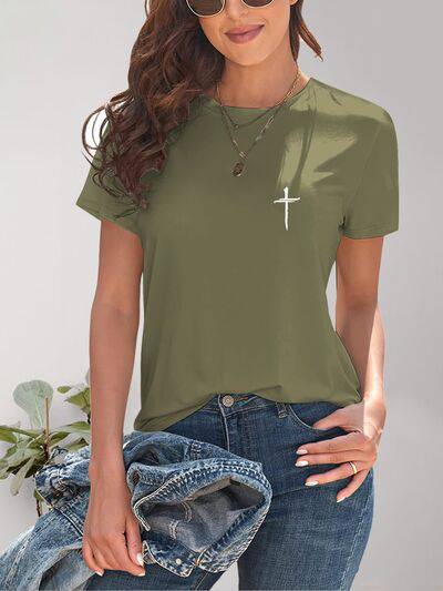 Cross Graphic Round Neck T-Shirt - Carri's Cache