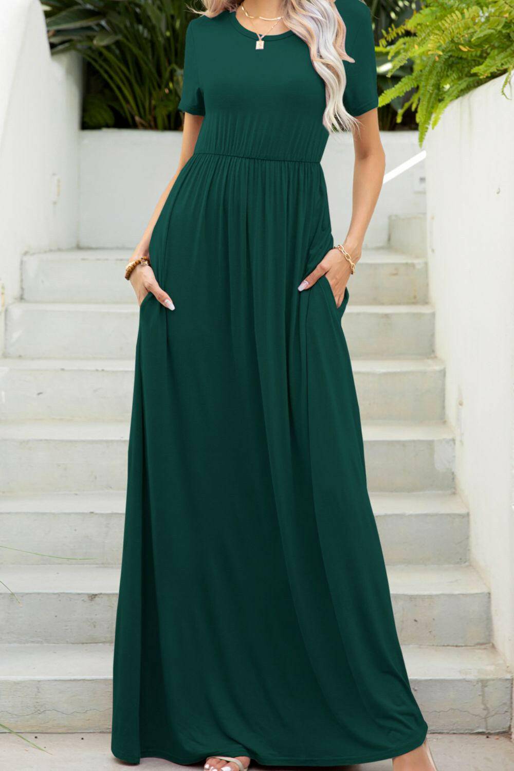 Round Neck Maxi Tee Dress with Pockets.