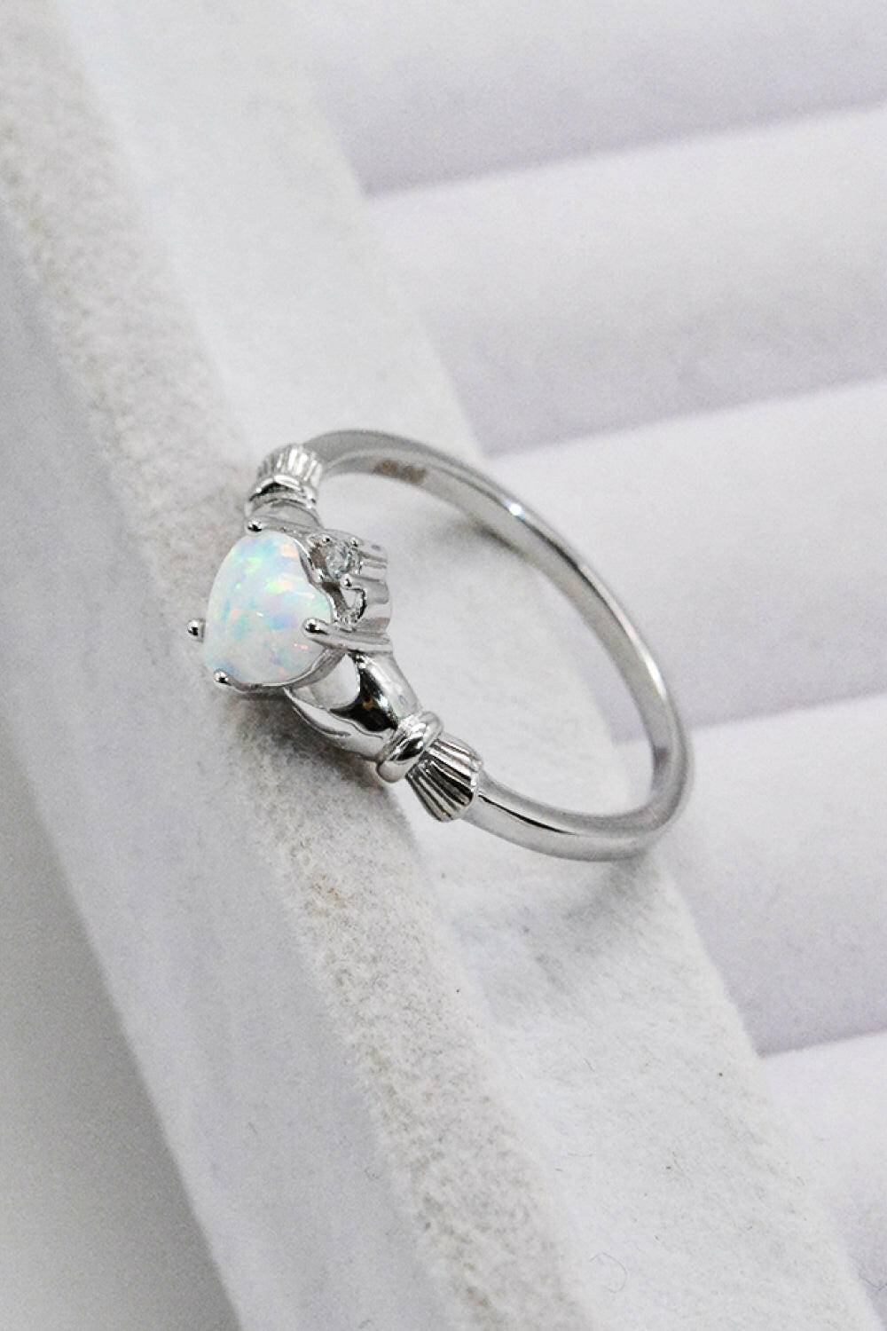 925 Sterling Silver Heart Opal Ring.