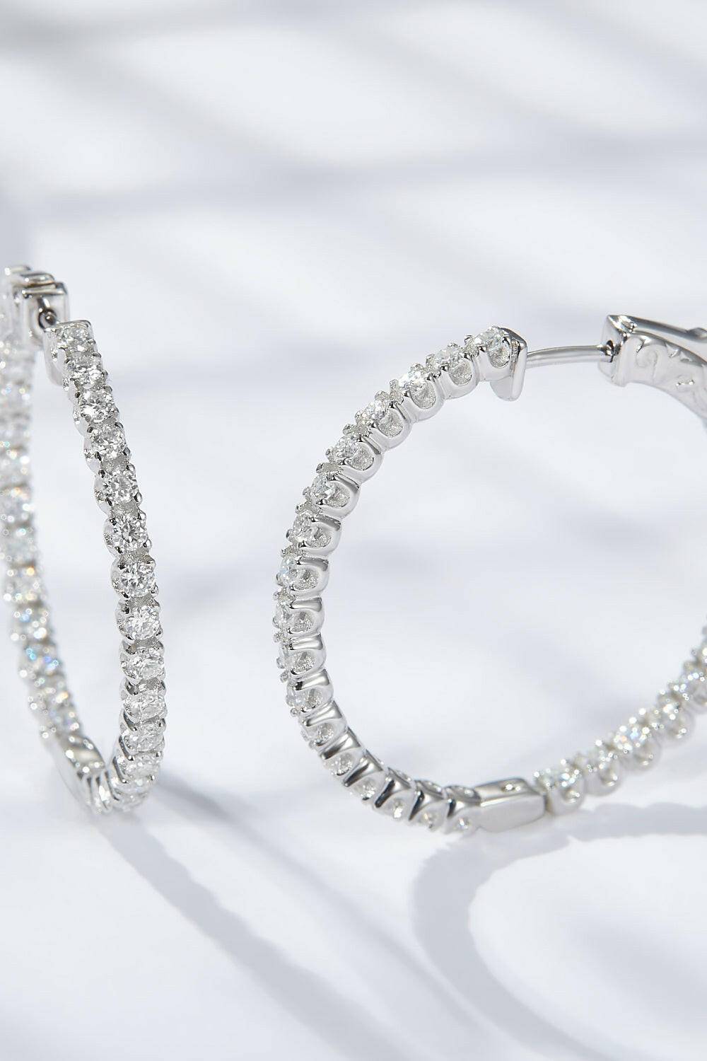 Inlaid Moissanite 925 Sterling Silver Hoop Earrings.