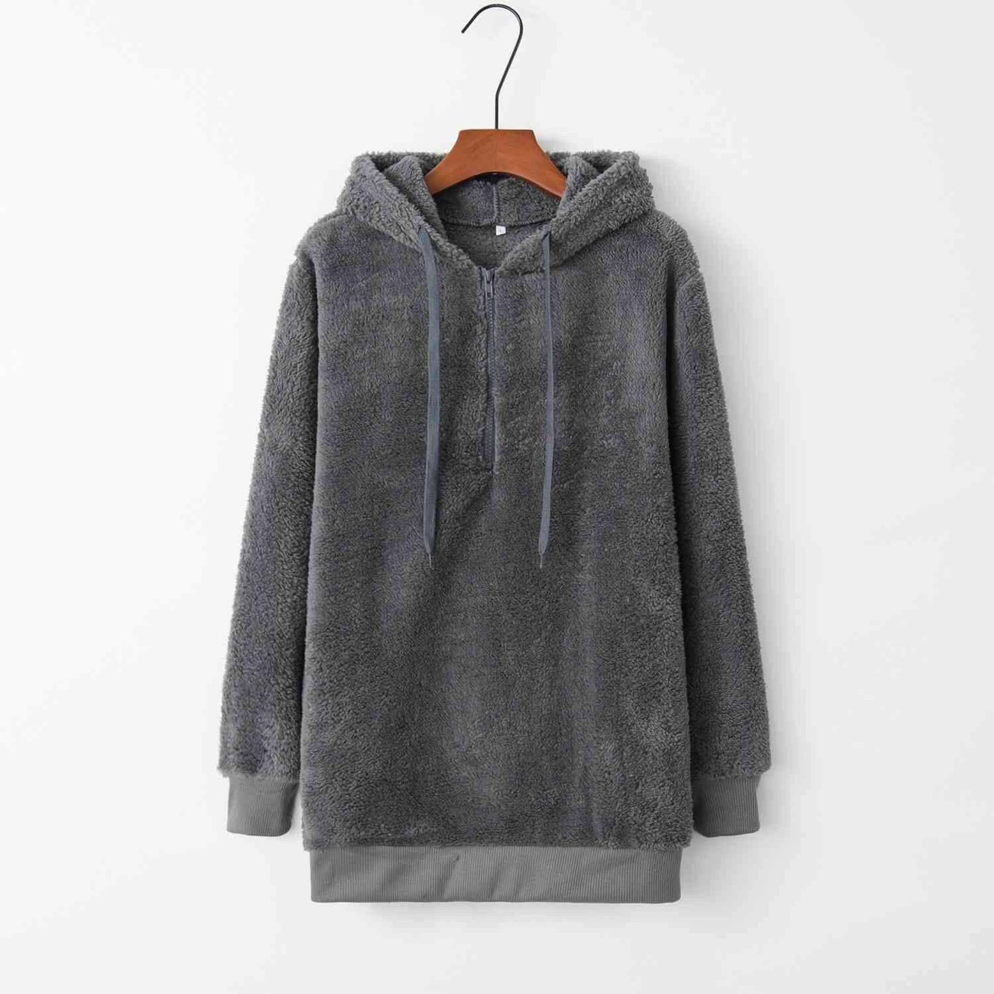 Quarter-Zip Drawstring Teddy Hoodie - Carri's Cache