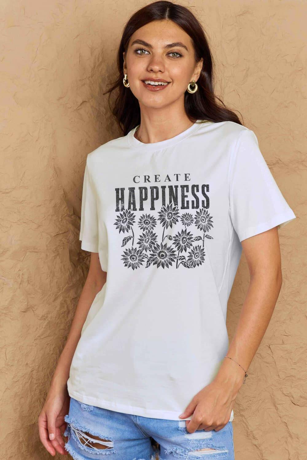 Simply Love Full Size CREATE HAPPINESS Graphic Cotton T-Shirt - Carri's Cache