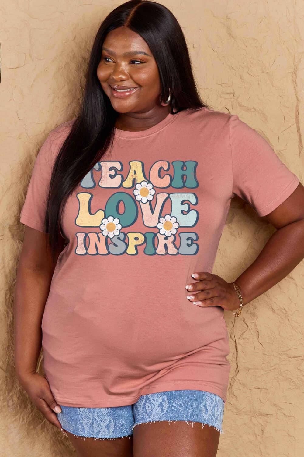 Simply Love Full Size TEACH LOVE INSPIRE Graphic Cotton T-Shirt - Carri's Cache