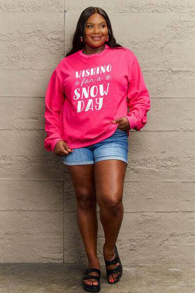 Simply Love Full Size WISHING FOR A SNOW DAY Round Neck Sweatshirt - Carri's Cache