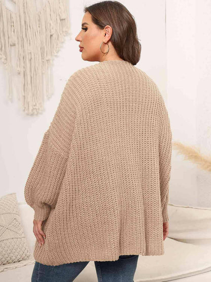 Plus Size Open Front Dropped Shoulder Knit Cardigan - Carri's Cache