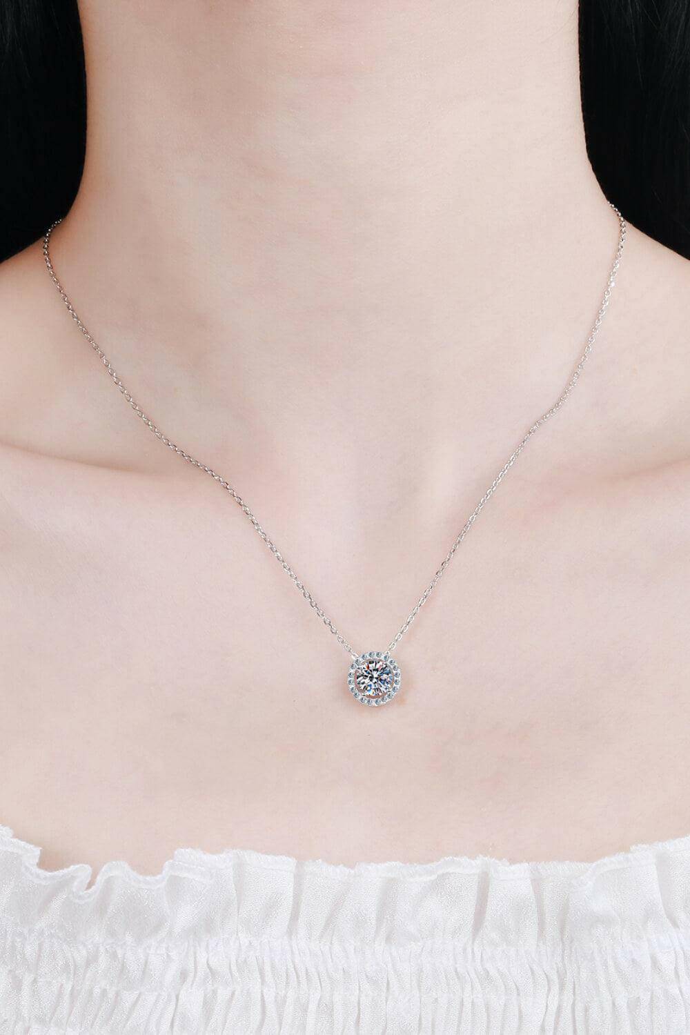 1 Carat Moissanite Round Pendant Chain Necklace - Carri's Cache