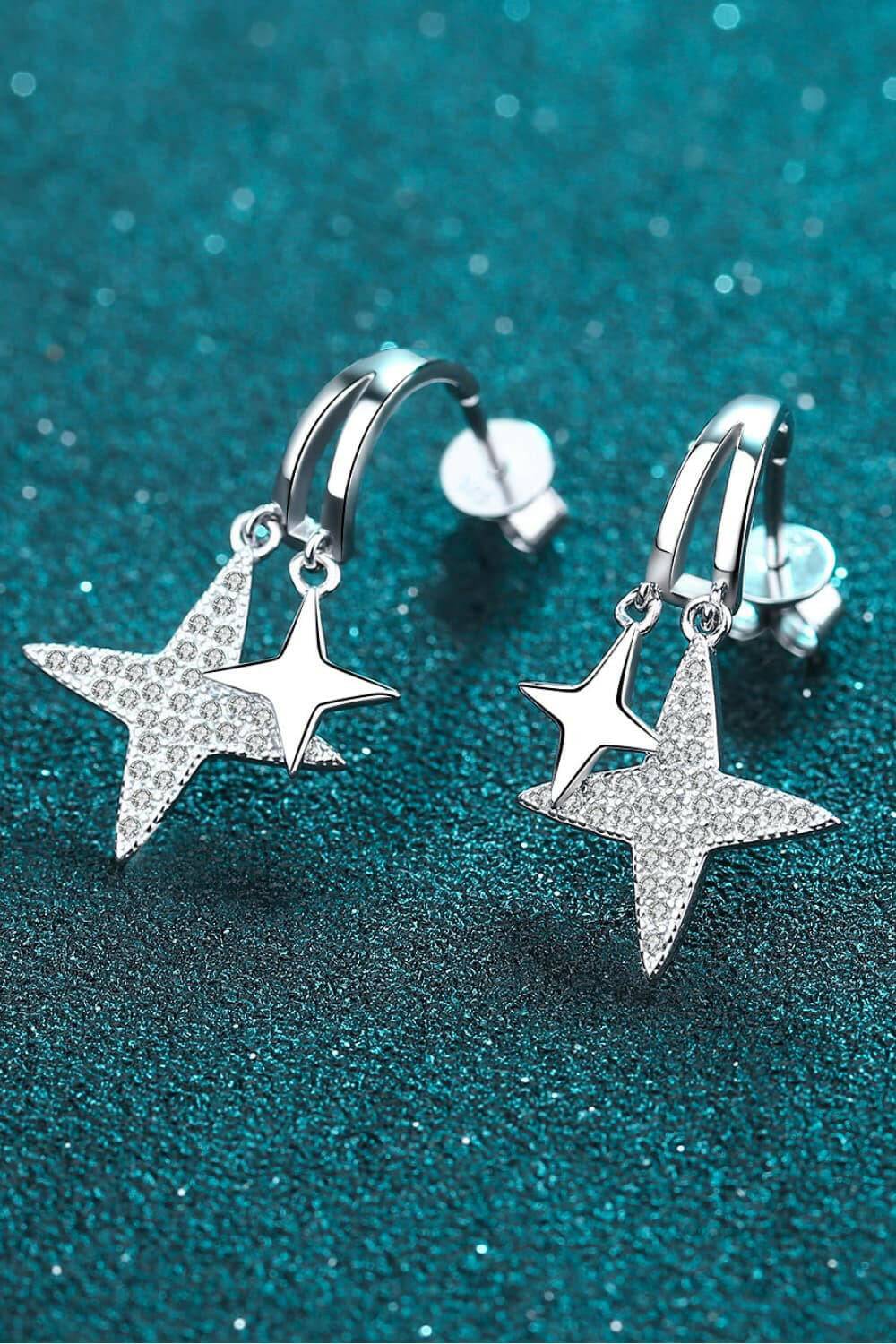 Moissanite Star Rhodium-Plated Drop Earrings - Carri's Cache