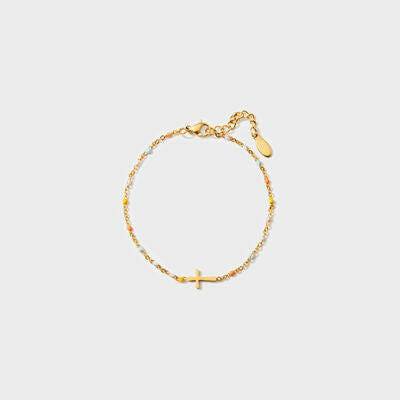 18K Gold-Plated Cross Bead Bracelet - Carri's Cache