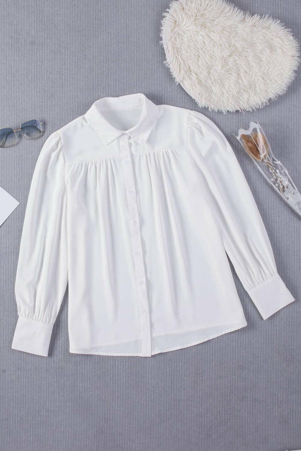 Gathered Detail Puff Sleeve Shirt - Carri's Cache