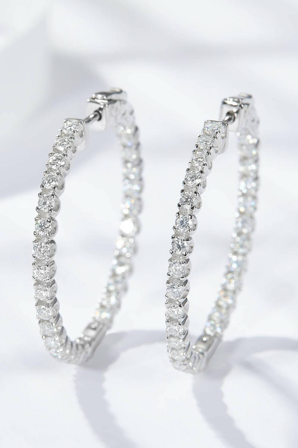 Inlaid Moissanite 925 Sterling Silver Hoop Earrings.