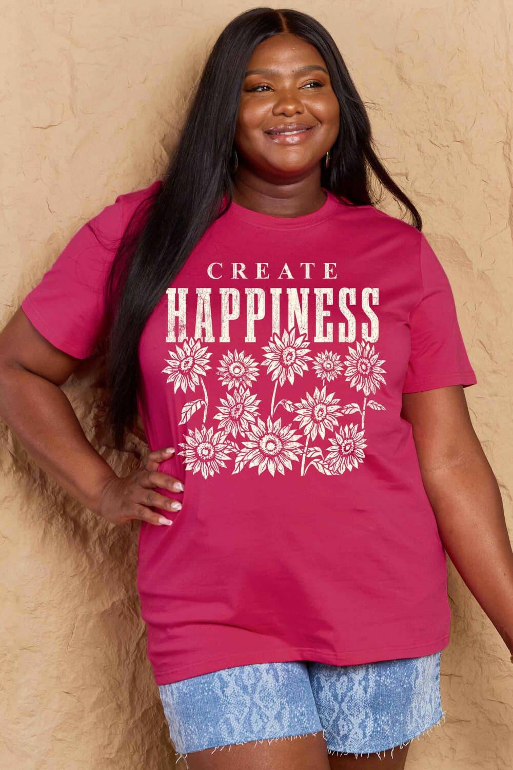 Simply Love Full Size CREATE HAPPINESS Graphic Cotton T-Shirt - Carri's Cache