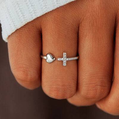 Heart Shape Cross Inlaid Zircon Open Ring - Carri's Cache