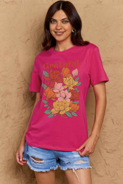 Simply Love Full Size GRATEFUL Flower Graphic Cotton T-Shirt - Carri's Cache