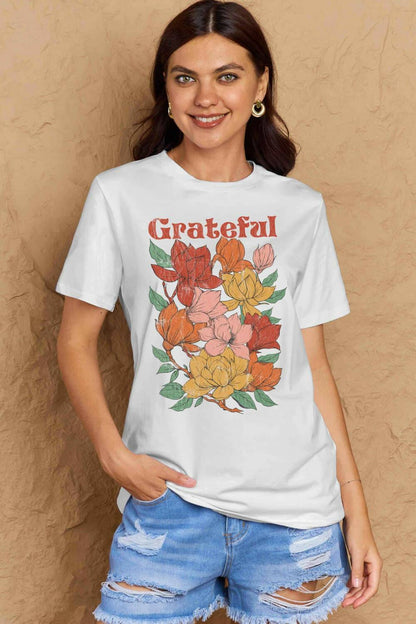 Simply Love Full Size GRATEFUL Flower Graphic Cotton T-Shirt - Carri's Cache