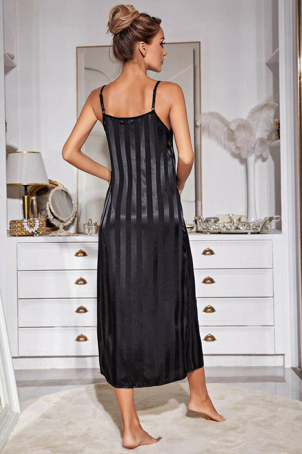 Striped Flounce Sleeve Open Front Robe and Cami Dress Set - Carri's Cache