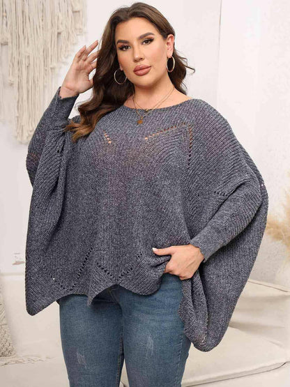 Plus Size Round Neck Batwing Sleeve Sweater - Carri's Cache