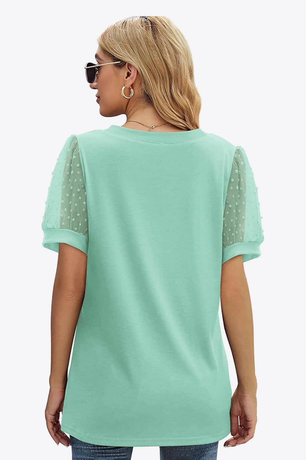 Swiss Dot Puff Sleeve V-Neck Tee - Carri's Cache